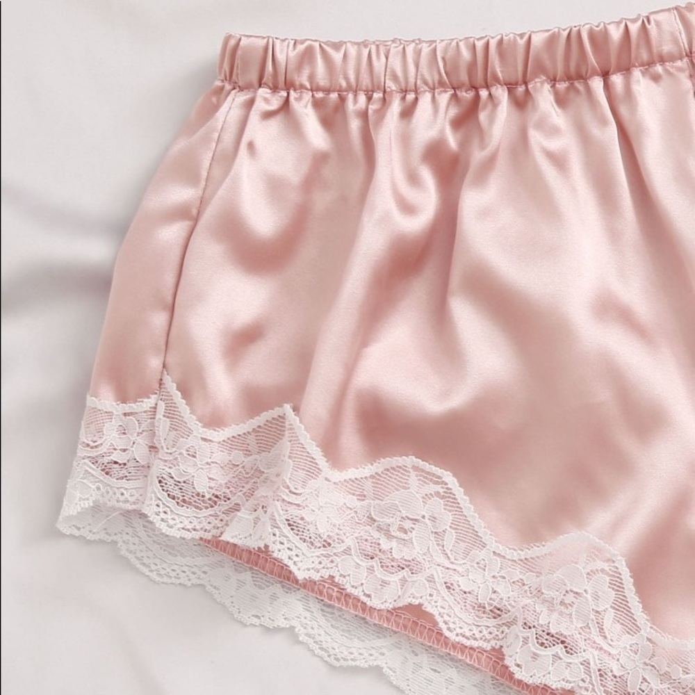 New White & Pink Satin Silk-Like Lace PJ Set​ - Picture 3 of 5
